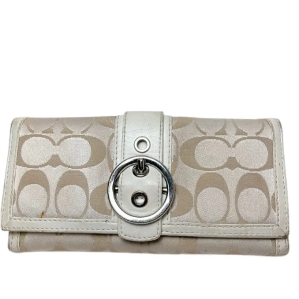 Coach Womens Canvas Folded Credit Card Tan Wallet